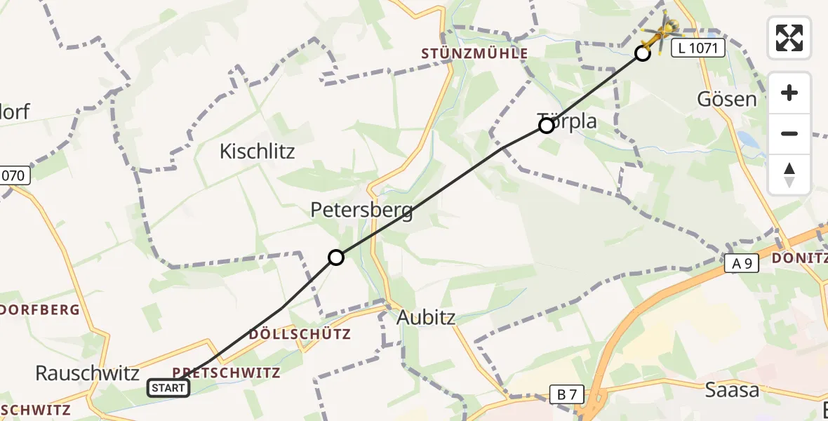 Flugroute Rettungshubschrauber Rauschwitz - Gösen, 16 September 2026, 09:06