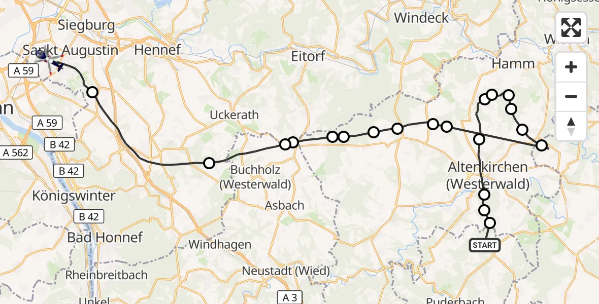 Flugroute Polizeihubschrauber Rodenbach bei Puderbach - Bonn-Hangelar Flugplatz, 16 September 2026, 09:11