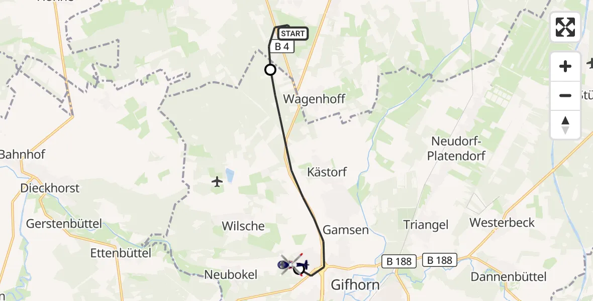 Flugroute Polizeihubschrauber Wesendorf - Gifhorn Bundespolizei Hubschrauberlandeplatz, 16 September 2026, 09:15