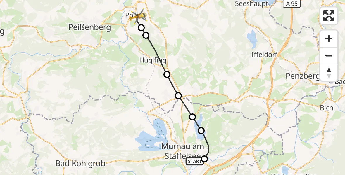 Flugroute Rettungshubschrauber Murnau Accident Hospital - Polling, 16 September 2026, 09:19