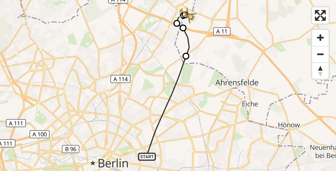 Flugroute Rettungshubschrauber Berlin - Helios Clinic Berlin-Buch, 16 September 2026, 09:20