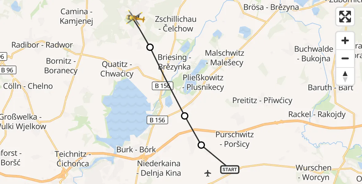 Flugroute Rettungshubschrauber Bautzen Flugplatz - Großdubrau, 16 September 2026, 09:20