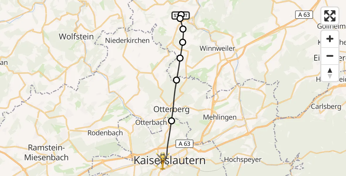 Flugroute Rettungshubschrauber Rockenhausen - Westpfalz Hospital Kaiserslautern, 16 September 2026, 09:22