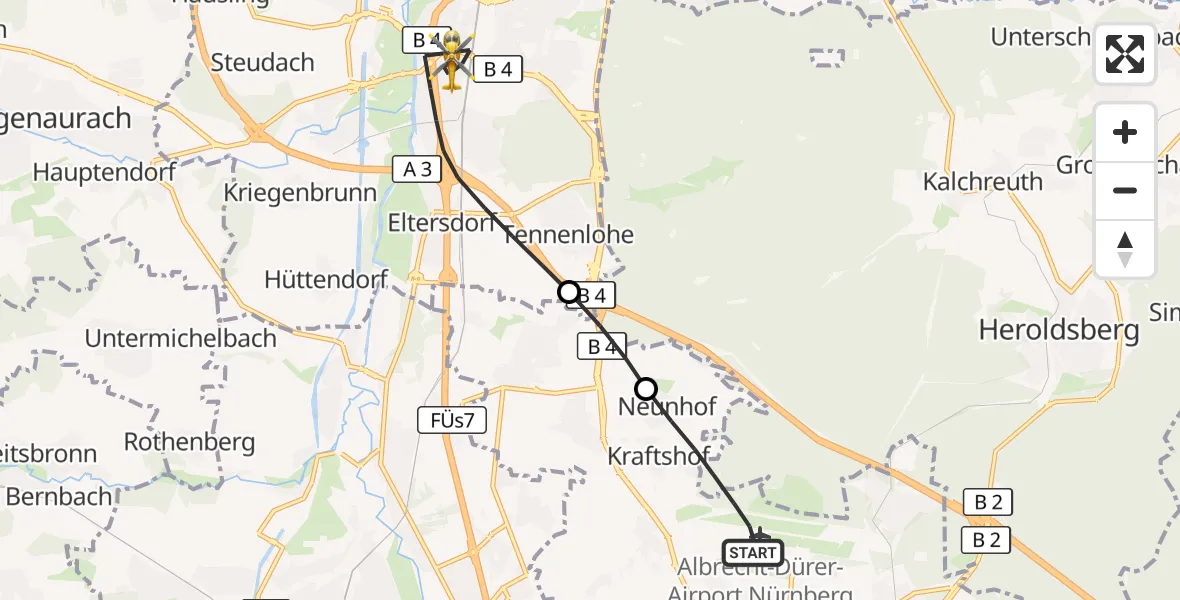 Flugroute Ambulanzhubschrauber Flughafen Nuremberg - Erlangen, 16 September 2026, 09:23