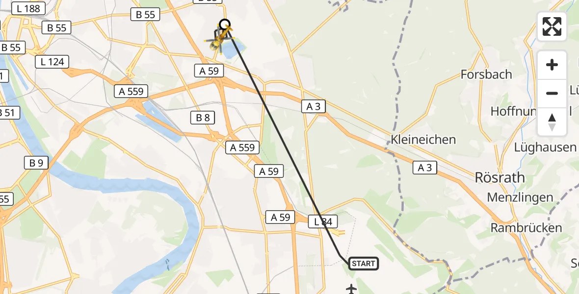 Flugroute Ambulanzhubschrauber Köln Bonn Flughafen - Köln, 16 September 2026, 09:27