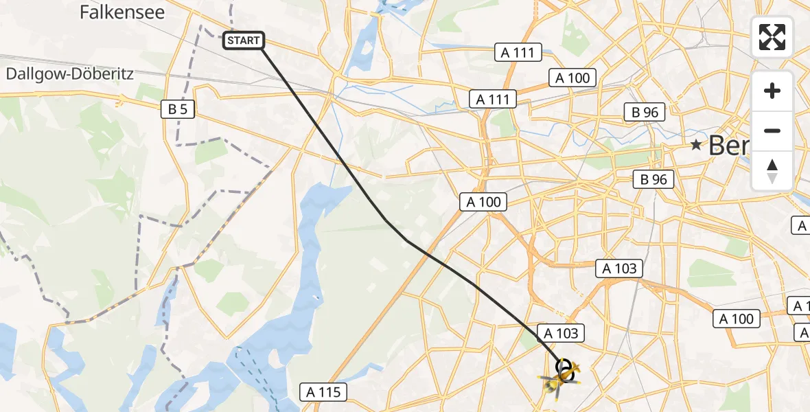 Flugroute Rettungshubschrauber Berlin - Charité Clinic Benjamin Franklin Campus, 16 September 2026, 09:32