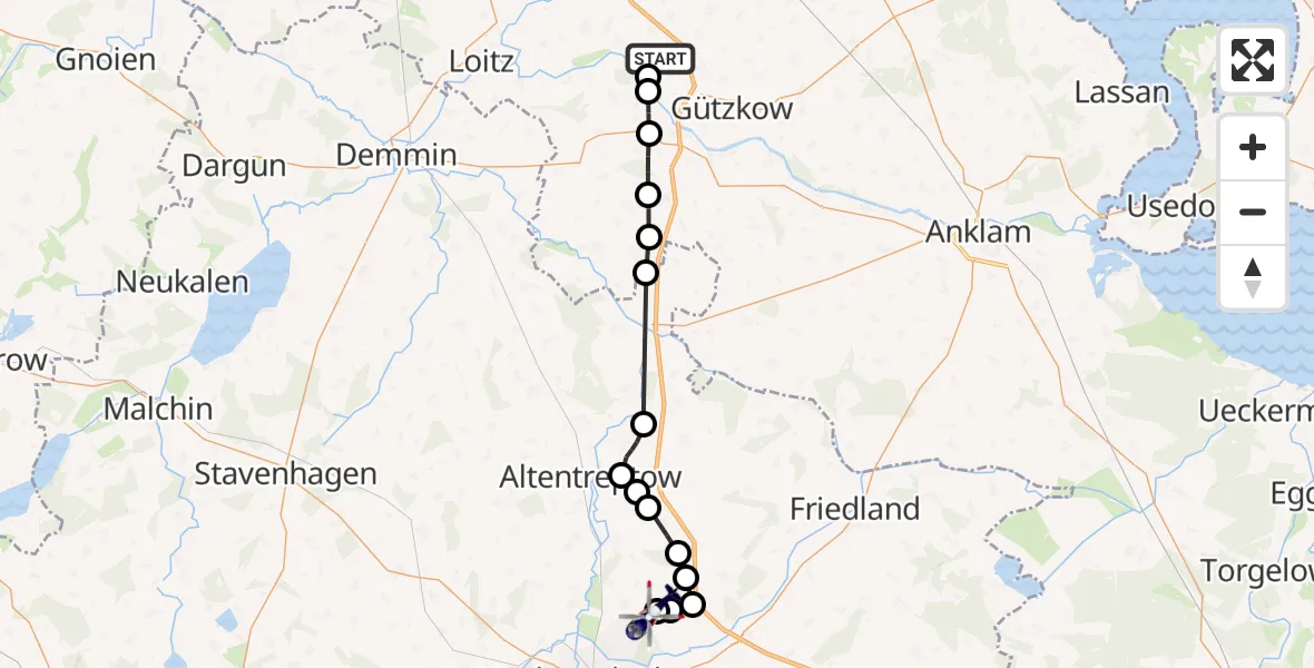 Flugroute Polizeihubschrauber Görmin - Neubrandenburg Trollenhagen Flughafen, 16 September 2026, 09:33