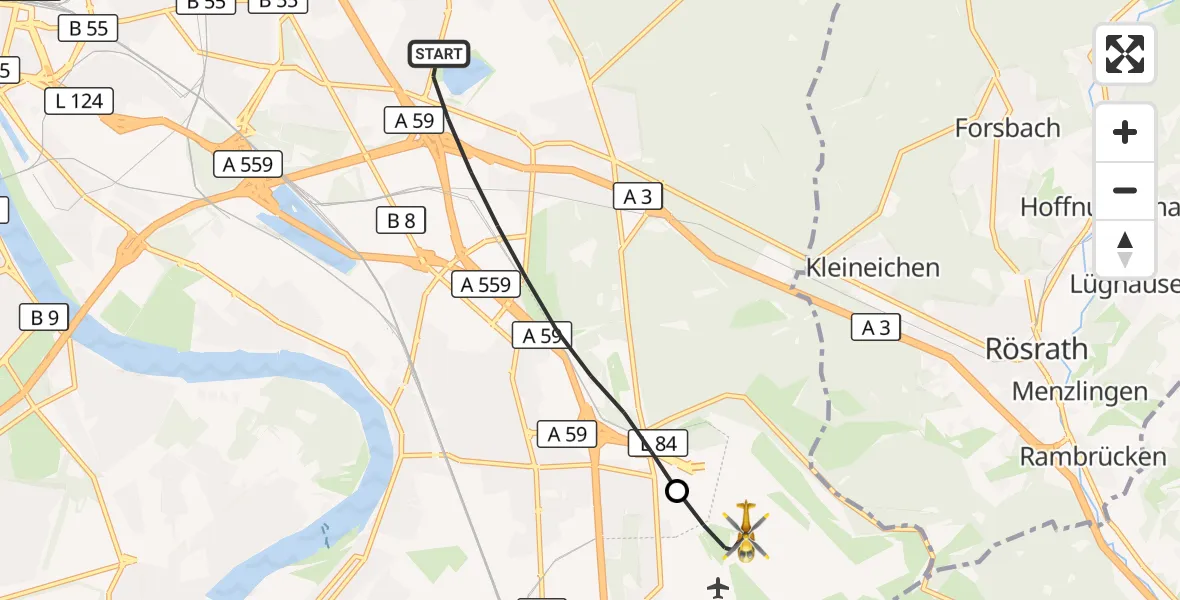 Flugroute Ambulanzhubschrauber Köln - Köln Bonn Flughafen, 16 September 2026, 09:34