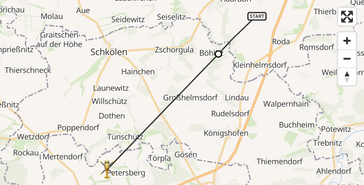 Flugroute Rettungshubschrauber Osterfeld - Petersberg, 16 September 2026, 09:35