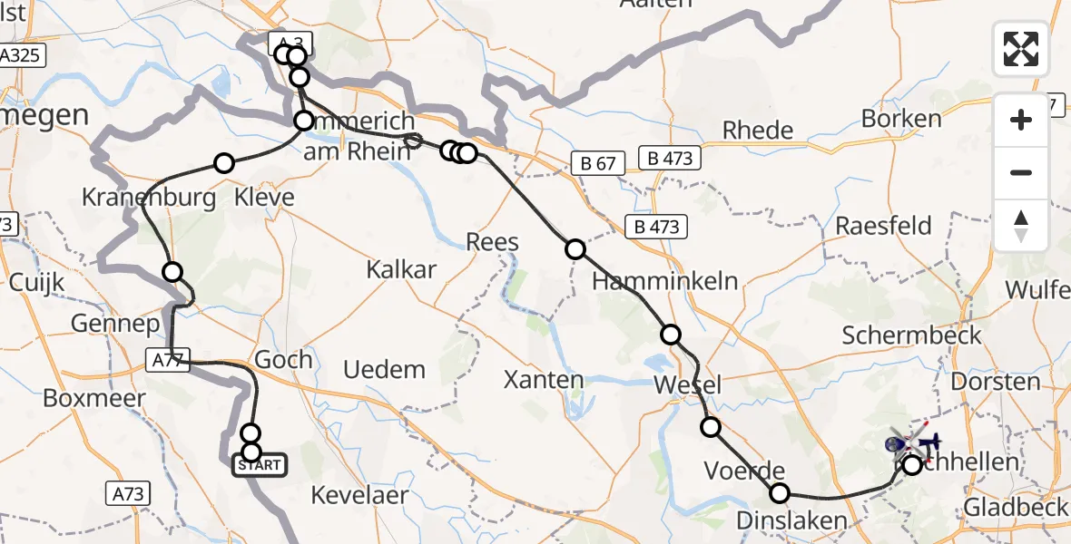 Flugroute Polizeihubschrauber Weeze Flughafen - Bottrop, 16 September 2026, 09:37
