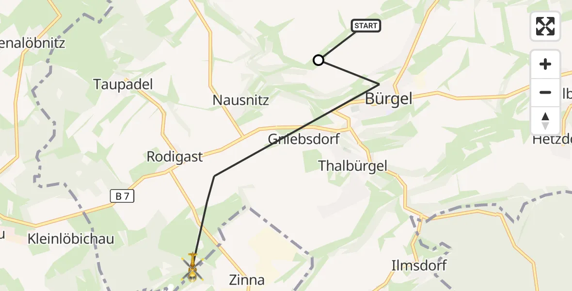 Flugroute Rettungshubschrauber Poxdorf - Bürgel, 16 September 2026, 09:40