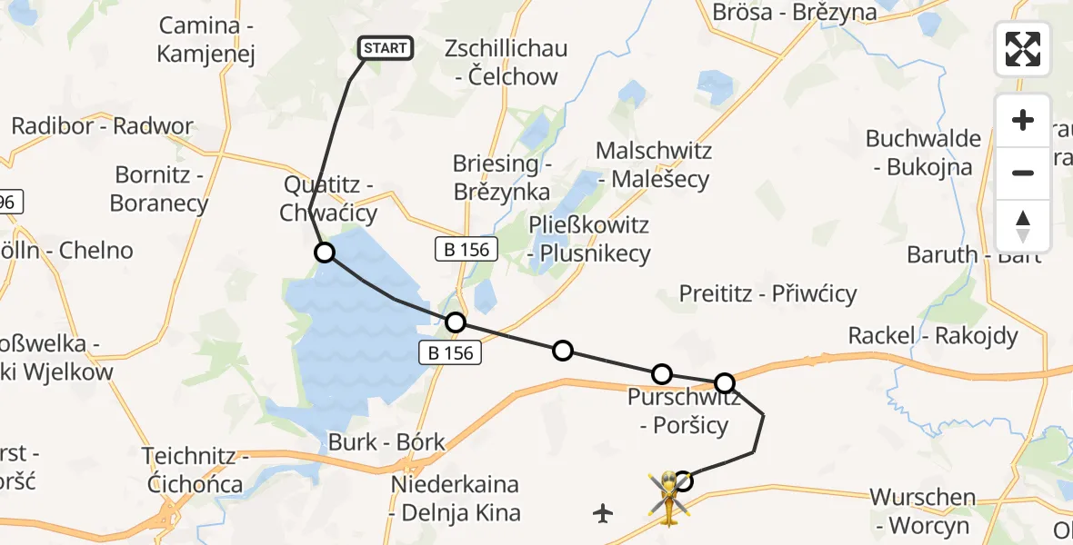 Flugroute Rettungshubschrauber Großdubrau - Bautzen Flugplatz, 16 September 2026, 09:47