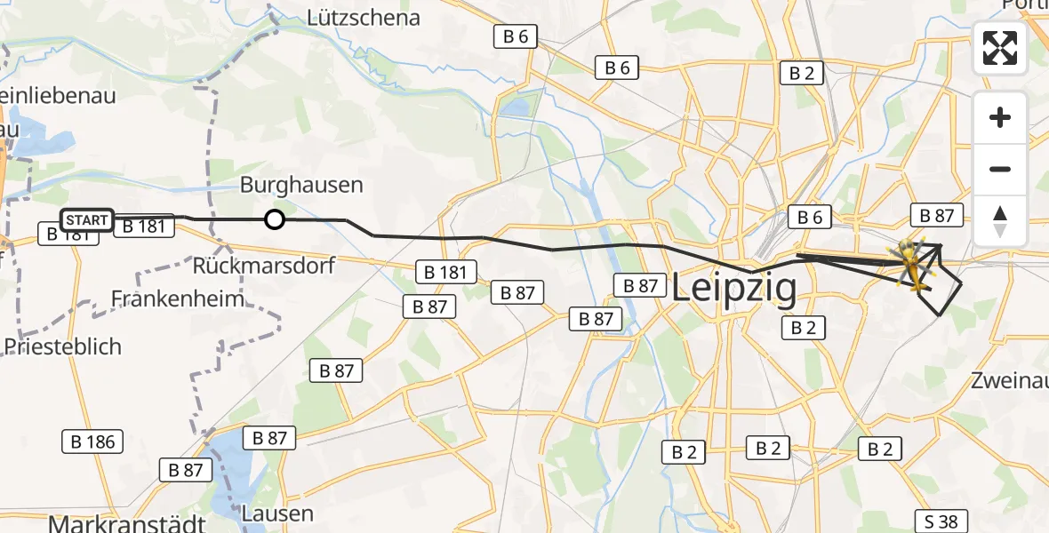 Flugroute Rettungshubschrauber Schkeuditz - Leipzig, 16 September 2026, 09:55