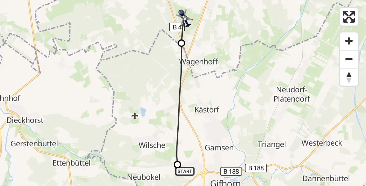 Flugroute Polizeihubschrauber Gifhorn Bundespolizei Hubschrauberlandeplatz - Wesendorf, 16 September 2026, 09:57