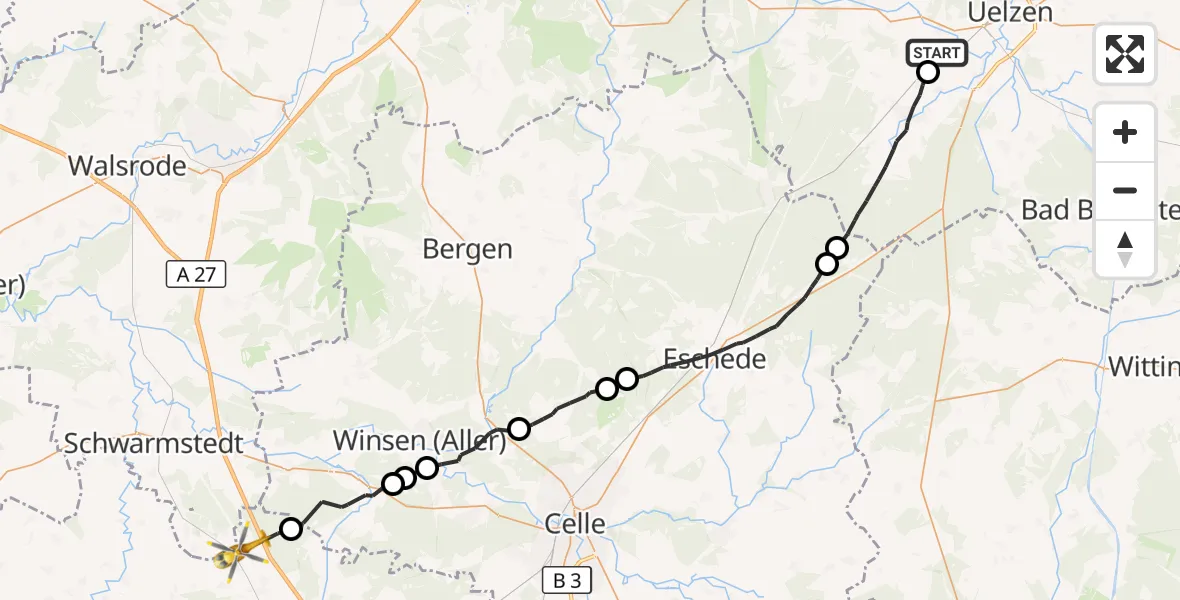 Flugroute Rettungshubschrauber Uelzen - Wedemark, 16 September 2026, 10:02