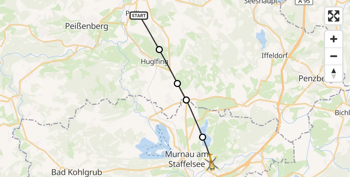 Flugroute Rettungshubschrauber Polling - Riegsee, 16 September 2026, 10:03