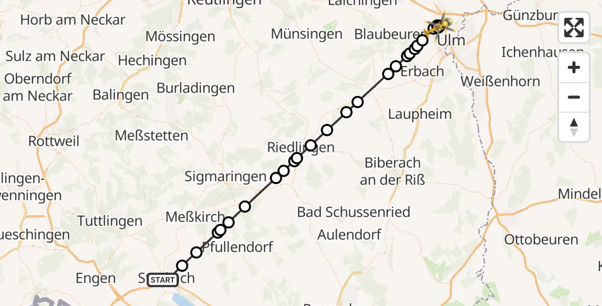 Flugroute Rettungshubschrauber Stockach - ADAC Air Rescue Station Ulm (Christoph 22), 16 September 2026, 10:03