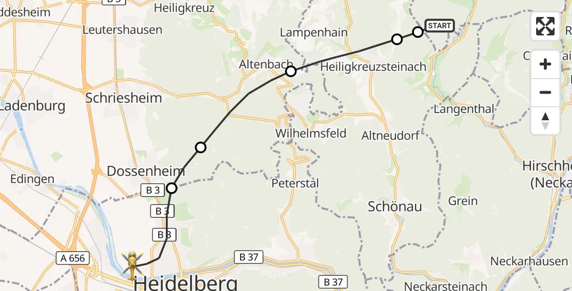 Flugroute Rettungshubschrauber Wald-Michelbach - Heidelberg, 16 September 2026, 10:10