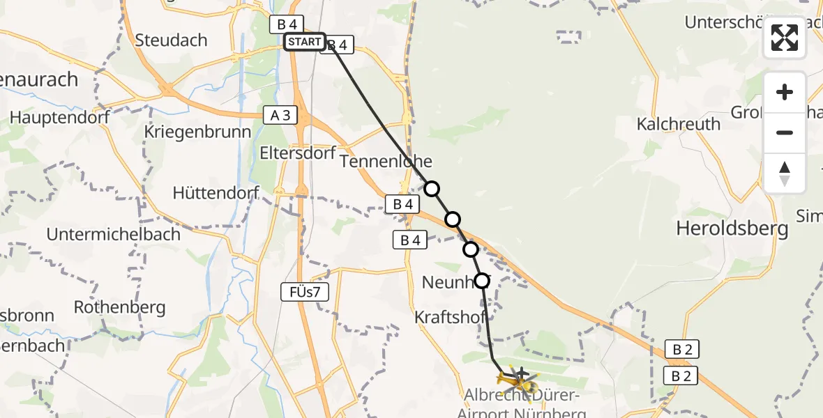 Flugroute Ambulanzhubschrauber Erlangen - Flughafen Nuremberg, 16 September 2026, 10:13