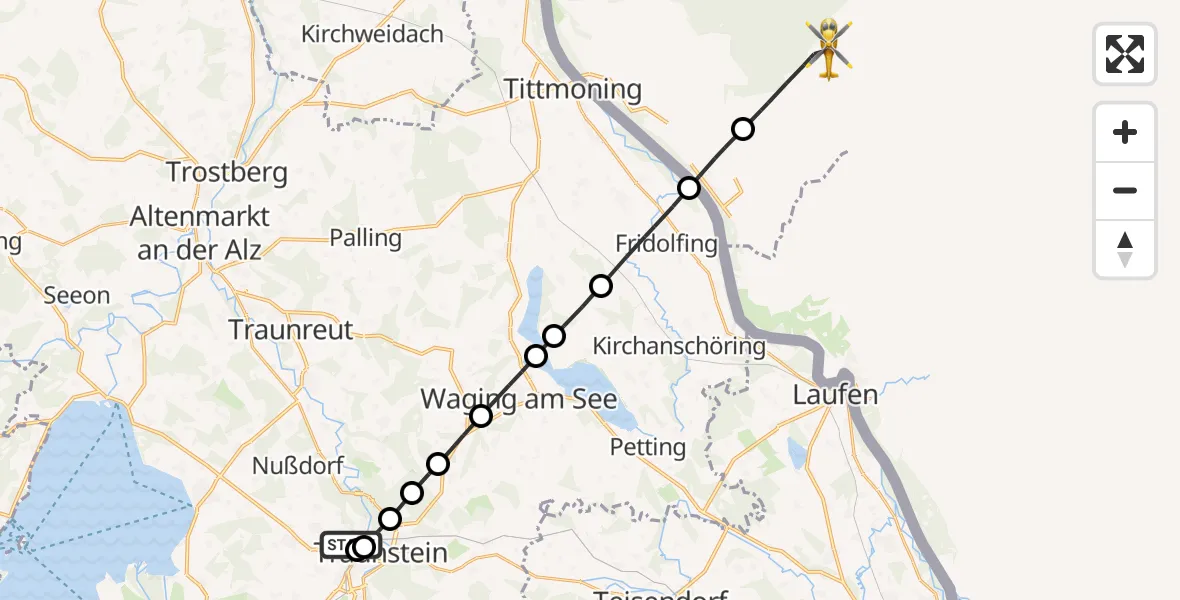 Flugroute Rettungshubschrauber Traunstein Hospital - Hochburg-Ach, 16 September 2026, 10:24
