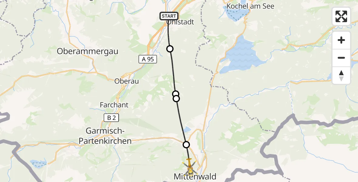 Flugroute Rettungshubschrauber Ohlstadt - Mittenwald, 16 September 2026, 10:24