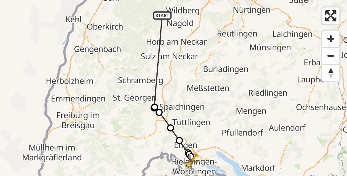 Flugroute Ambulanzhubschrauber Altensteig - Singen (Hohentwiel), 16 September 2026, 10:26