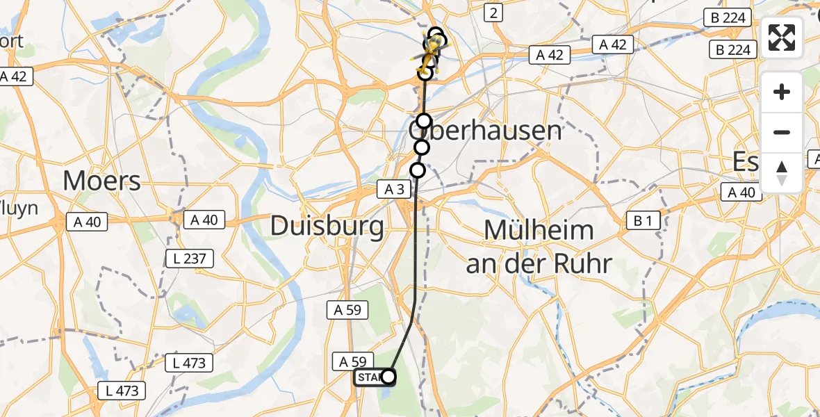 Flugroute Rettungshubschrauber Duisburg Air Rescue Hubschrauberlandeplatz (Christoph 9) - Duisburg, 16 September 2026, 10:33