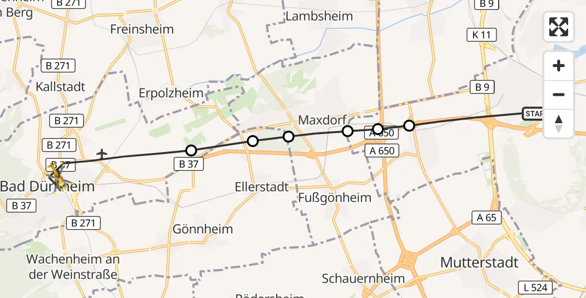 Flugroute Rettungshubschrauber Ludwigshafen am Rhein - Bad Dürkheim, 16 September 2026, 10:42