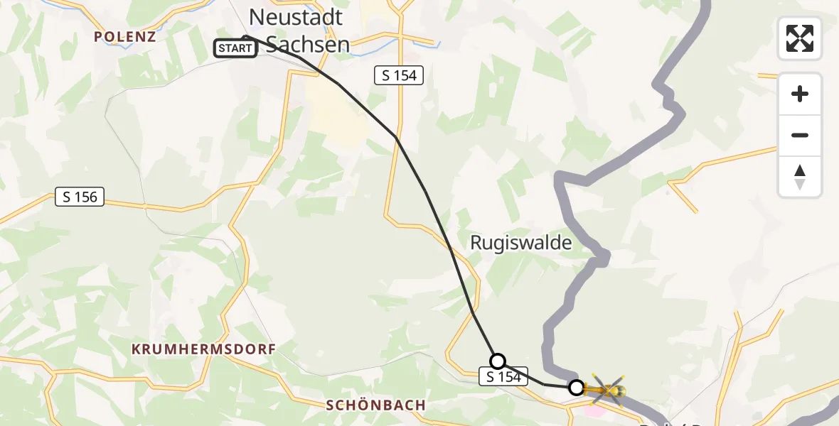 Flugroute Rettungshubschrauber Neustadt in Sachsen - Saxon Switzerland Clinic Sebnitz Hubschrauberlandeplatz, 16 September 2026, 10:44