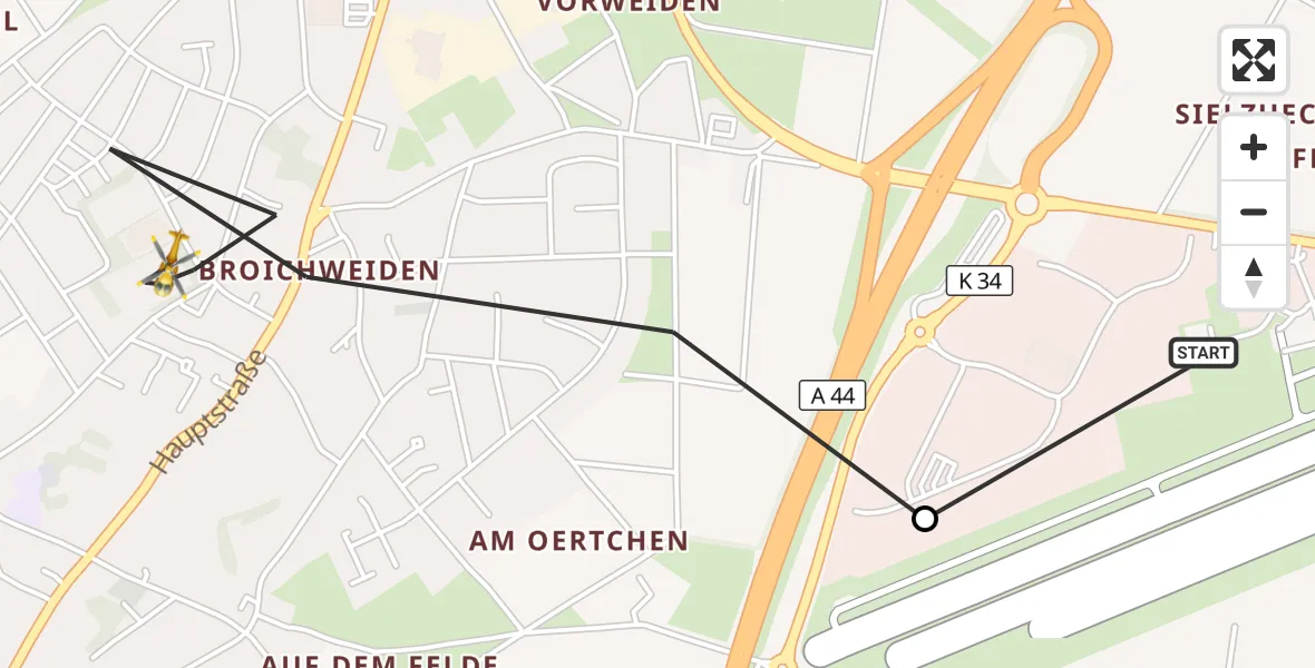 Flugroute Rettungshubschrauber Aachen-Merzbrück Flughafen - Würselen, 16 September 2026, 10:44