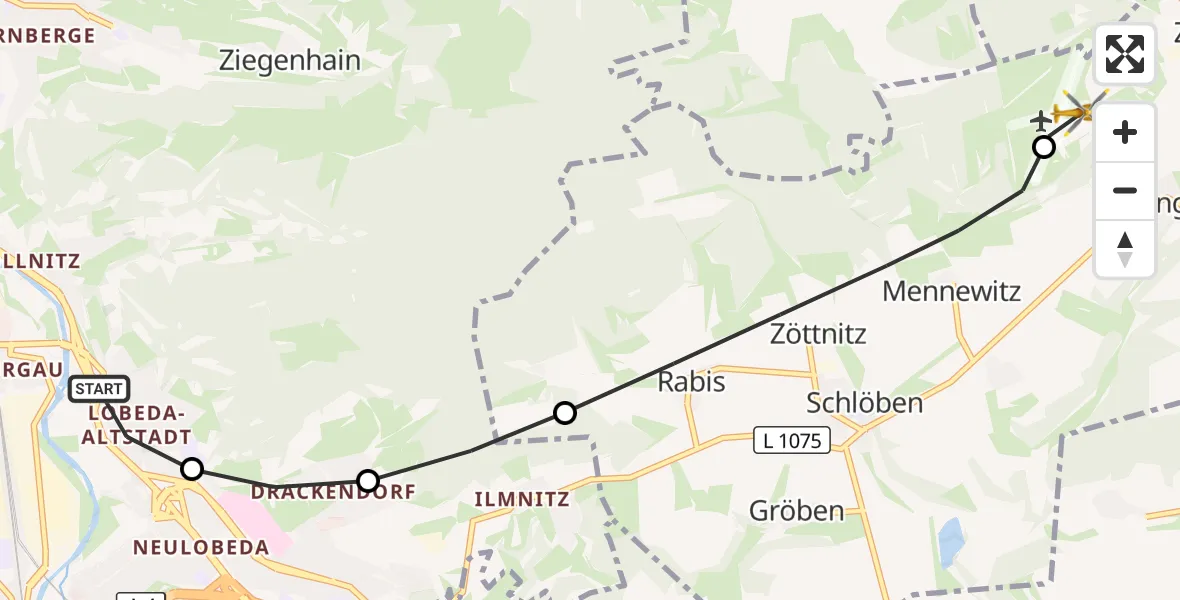 Flugroute Rettungshubschrauber Lobeda Hubschrauberlandeplatz - Jena-Schöngleina Flugplatz, 16 September 2026, 10:49