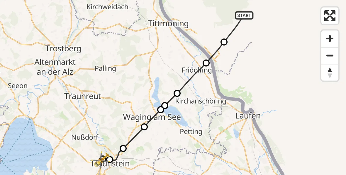 Flugroute Rettungshubschrauber Hochburg-Ach - Traunstein Hospital, 16 September 2026, 10:57