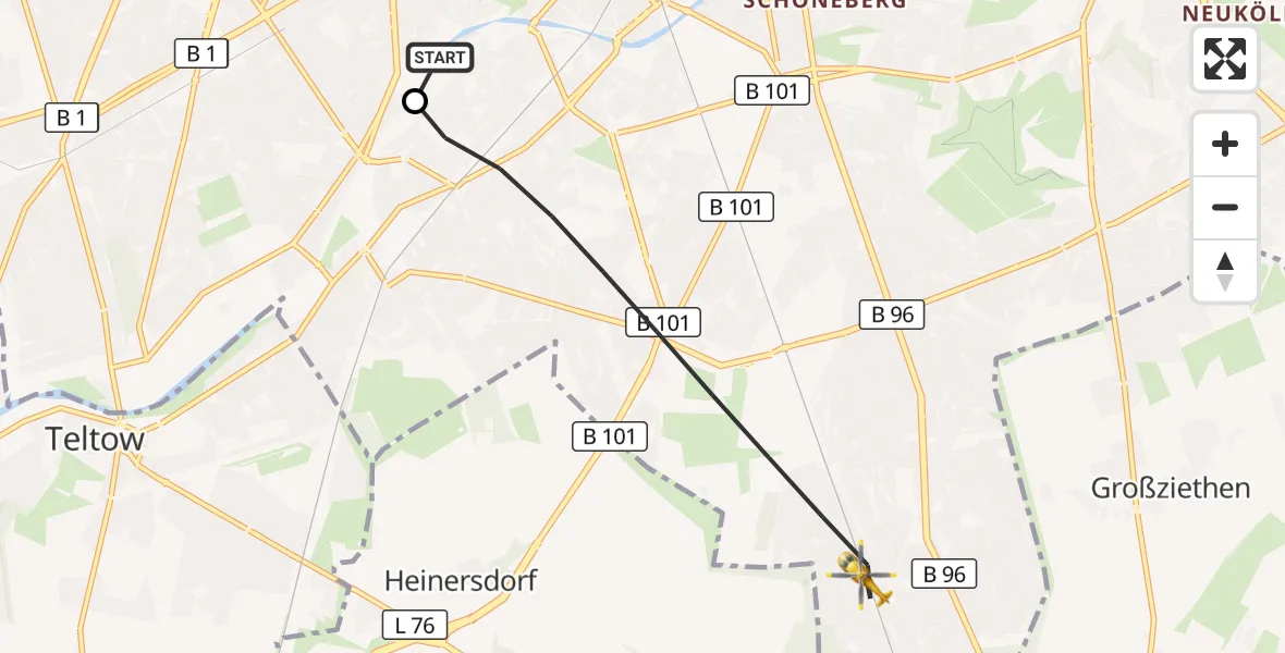 Flugroute Rettungshubschrauber Charité Clinic Benjamin Franklin Campus - Berlin, 16 September 2026, 11:02