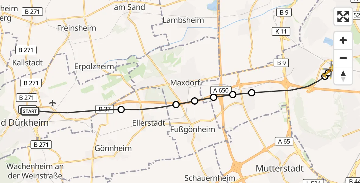 Flugroute Rettungshubschrauber Bad Dürkheim - Ludwigshafen Accident Hospital, 16 September 2026, 11:04