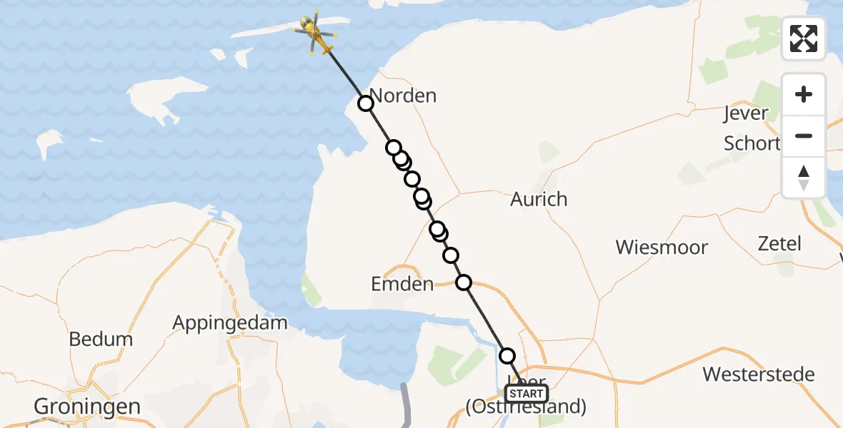Flugroute Ambulanzhubschrauber Leer (Ostfriesland) - Noordzee, 16 September 2026, 11:08