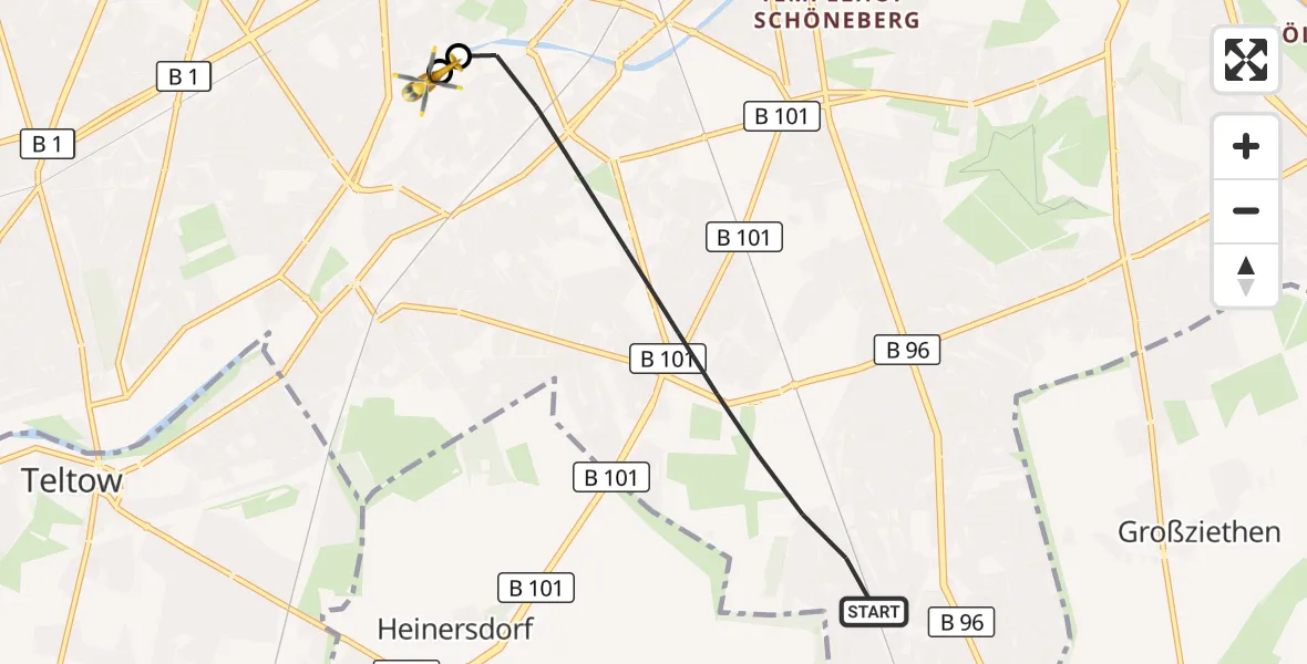 Flugroute Rettungshubschrauber Berlin - Charité Clinic Benjamin Franklin Campus, 16 September 2026, 11:13