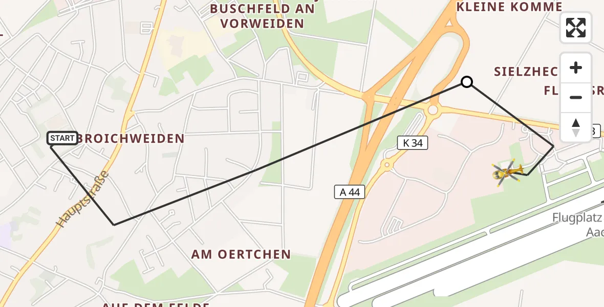 Flugroute Rettungshubschrauber Würselen - Aachen-Merzbrück Flughafen, 16 September 2026, 11:13