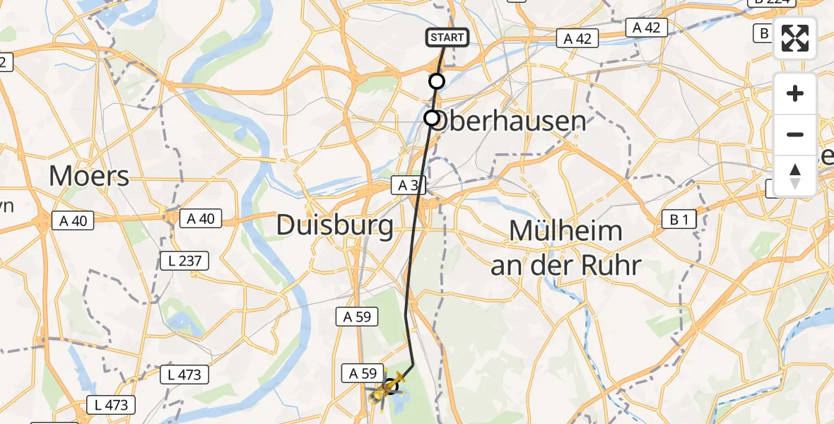 Flugroute Rettungshubschrauber Duisburg - Duisburg Air Rescue Hubschrauberlandeplatz (Christoph 9), 16 September 2026, 11:22
