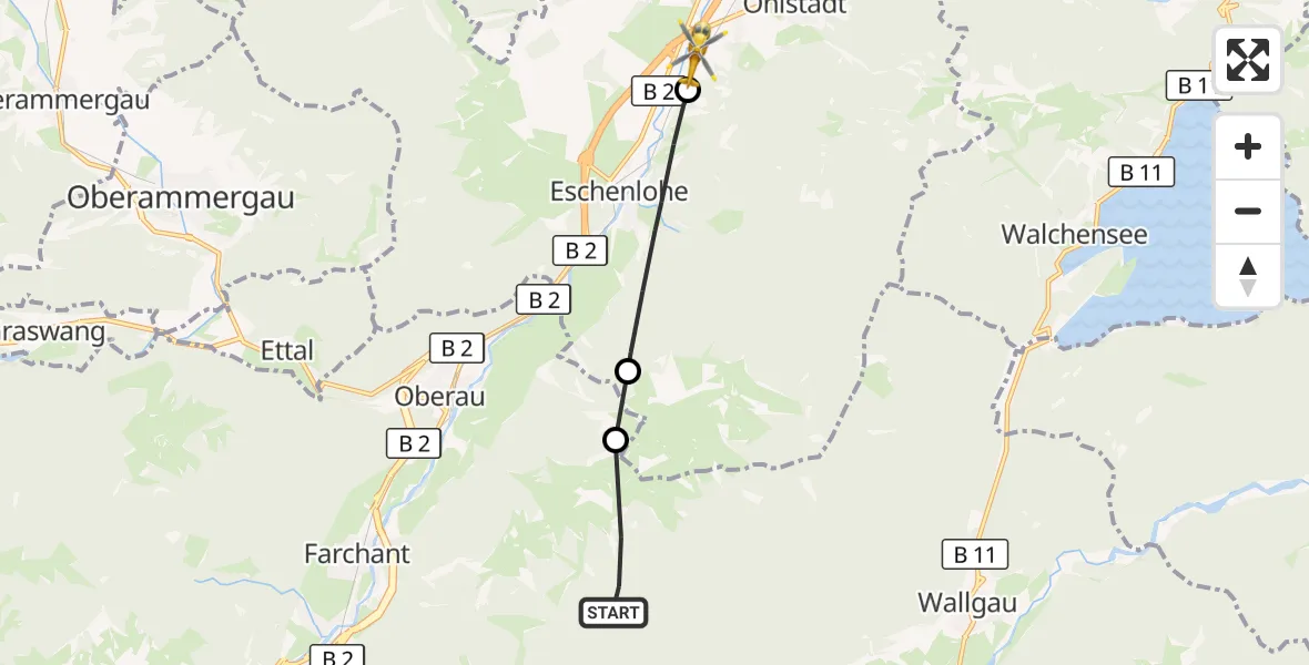 Flugroute Rettungshubschrauber Garmisch-Partenkirchen - Ohlstadt, 16 September 2026, 11:26
