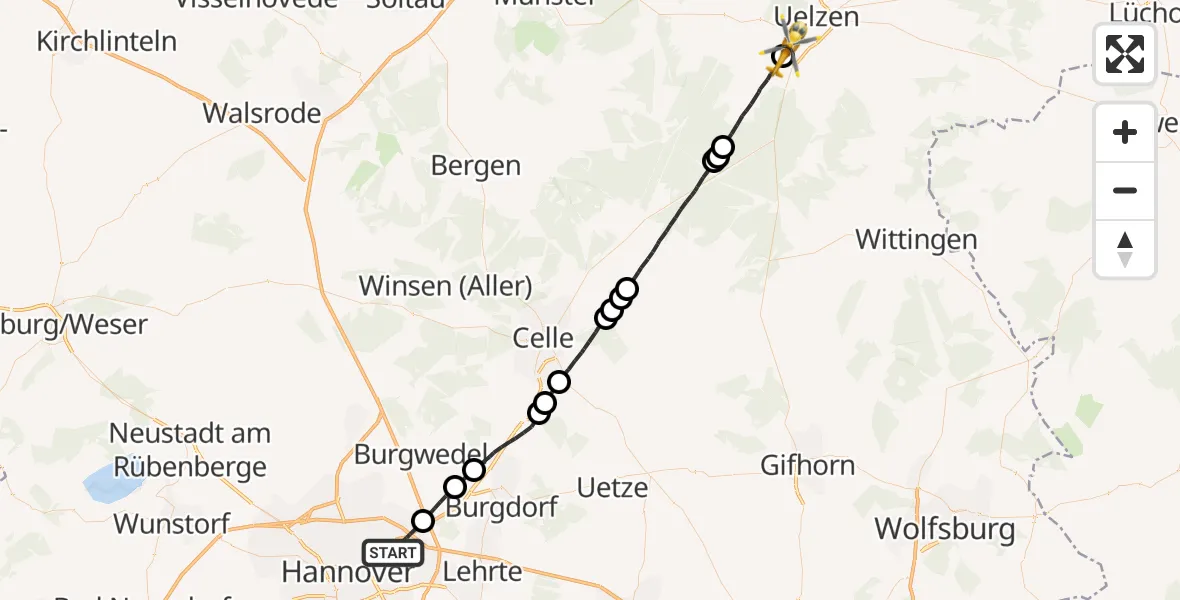 Flugroute Rettungshubschrauber Hannover - Uelzen, 16 September 2026, 11:28