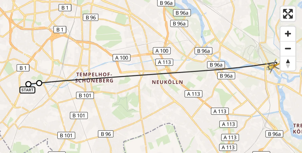 Flugroute Rettungshubschrauber Charité Clinic Benjamin Franklin Campus - Berlin, 16 September 2026, 11:28