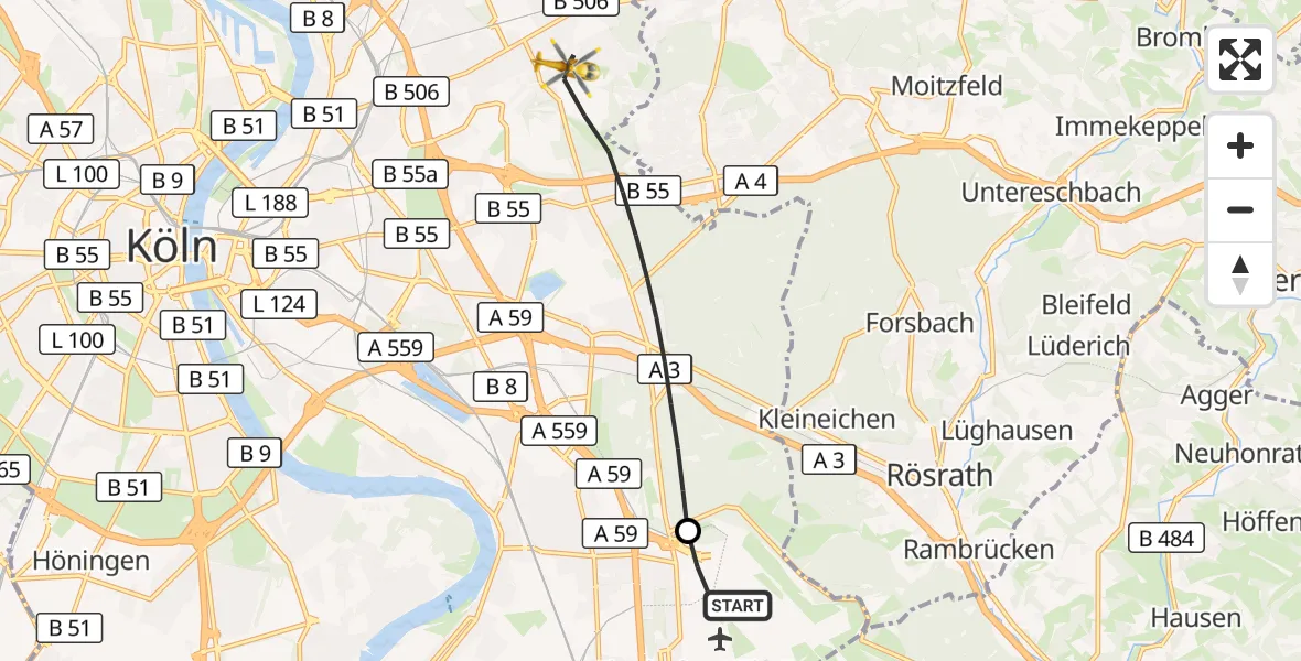 Flugroute Rettungshubschrauber Köln Bonn Flughafen - Köln, 16 September 2026, 11:28