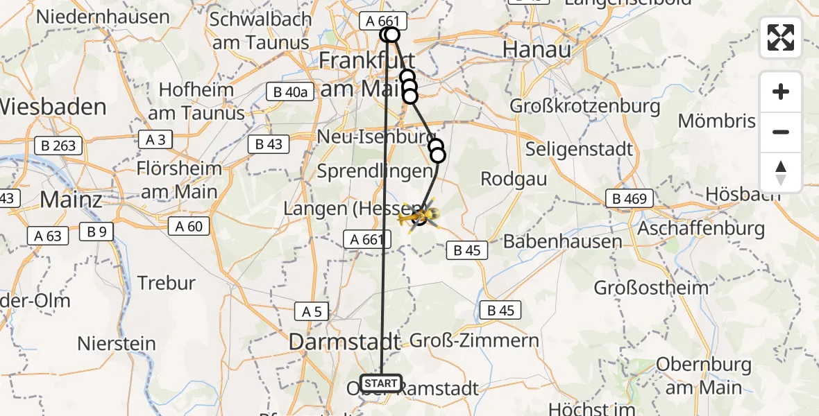 Flugroute Rettungshubschrauber Mühltal - Dreieich, 16 September 2026, 11:30
