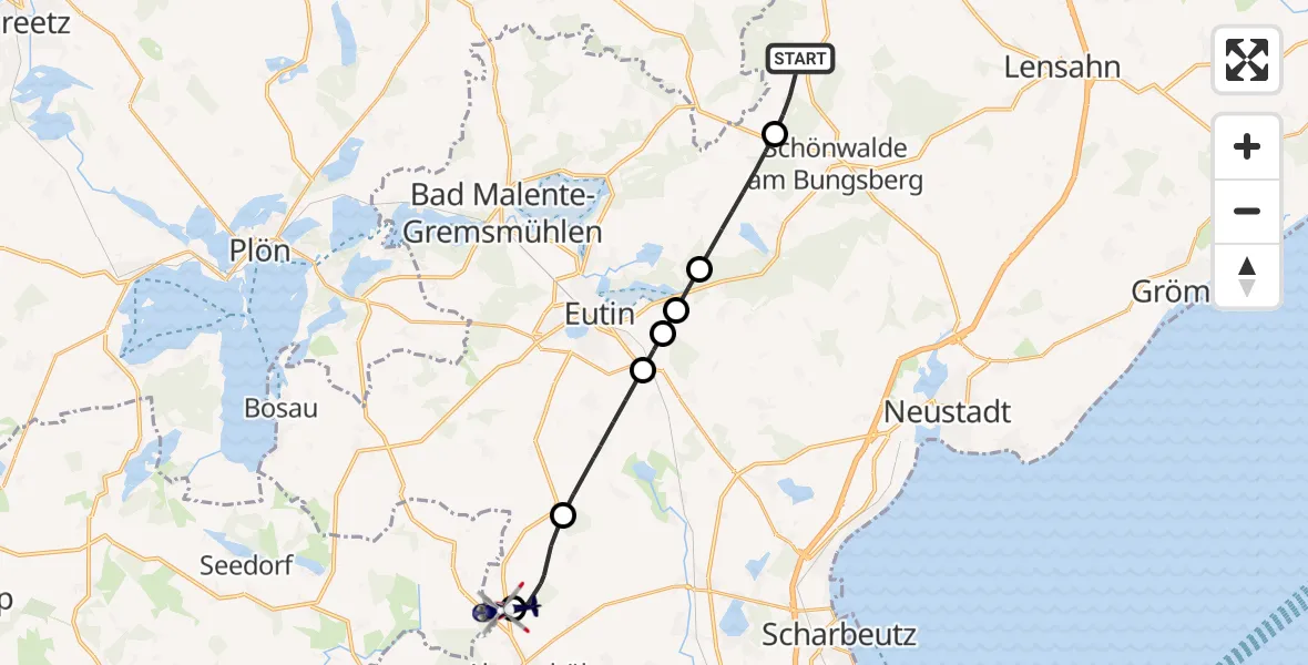 Flugroute Polizeihubschrauber Schönwalde am Bungsberg - Christoph 12 Luftrettungszentrum, 16 September 2026, 11:38