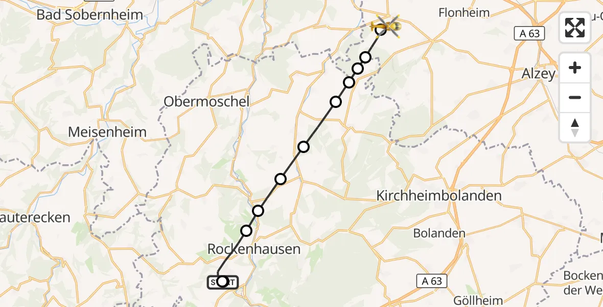 Flugroute Rettungshubschrauber Rockenhausen - Wonsheim, 16 September 2026, 11:45