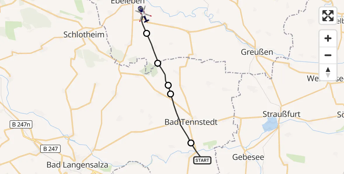 Flugroute Polizeihubschrauber Herbsleben - Abtsbessingen, 16 September 2026, 11:50