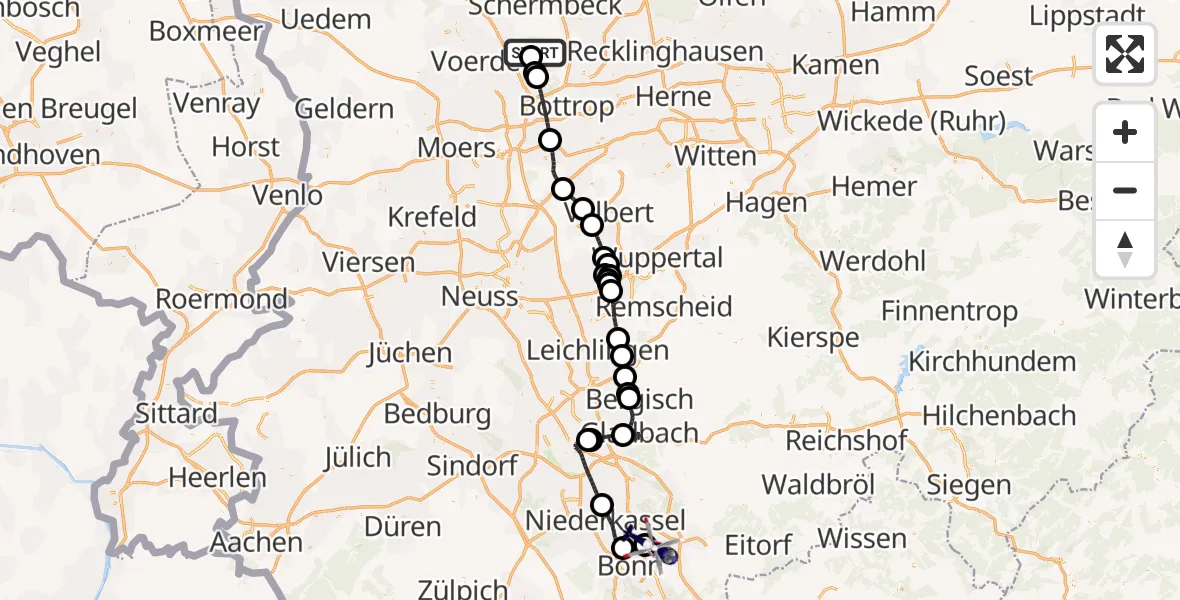 Flugroute Polizeihubschrauber Hünxe - Sankt Augustin, 16 September 2026, 11:59
