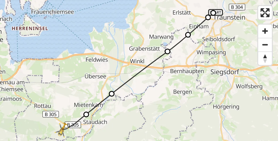 Flugroute Rettungshubschrauber Traunstein Hospital - Grassau, 16 September 2026, 12:00