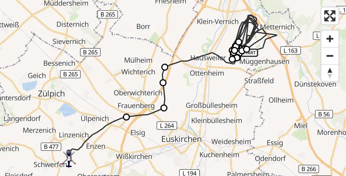 Flugroute Polizeihubschrauber Weilerswist - Zülpich, 16 September 2026, 12:06