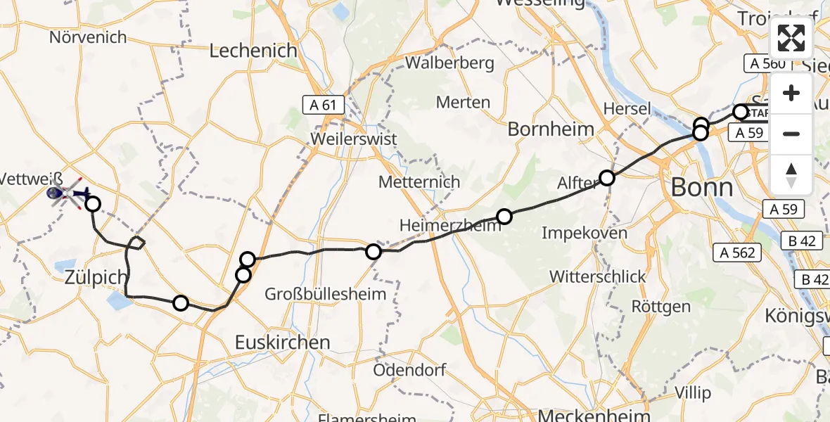 Flugroute Polizeihubschrauber Sankt Augustin - Vettweiß, 16 September 2026, 12:07